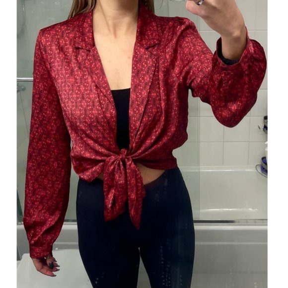 Urban Outfitters Satin Paisley Tie-Front Top, Size Medium, Red - Picture 11 of 12